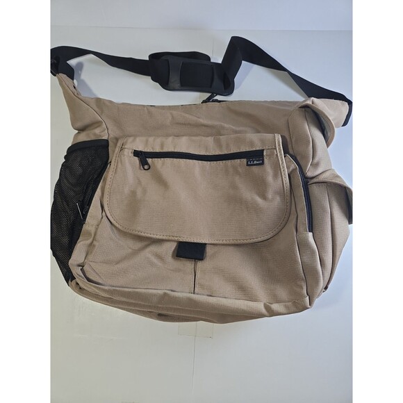 L.L. Bean Handbags - LL Bean Nylon Crossbody Messenger Bag Satchel Travel Diaper Ripstop Tan Black